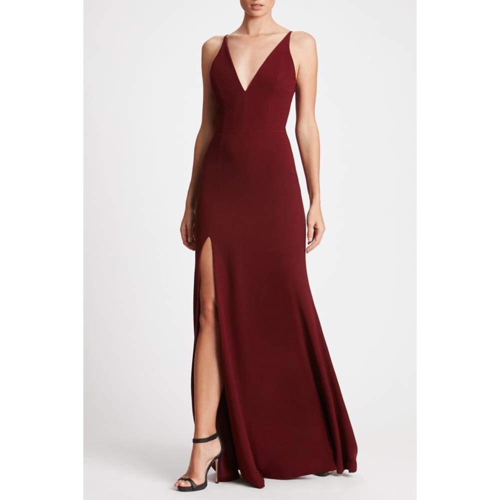 NWOT Dress the Population Iris Plunge V-Neck Slit Gown